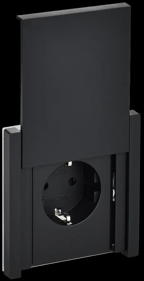 Розетка с заземлением, защитными шторками и крышкой IEK FORTE&PIANO FP-R16-16-44-K02 (черный)