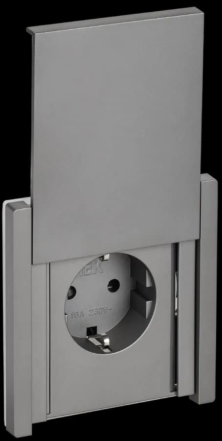 Розетка с заземлением, защитными шторками и крышкой IEK FORTE&PIANO FP-R16-16-44-K46 (сталь)