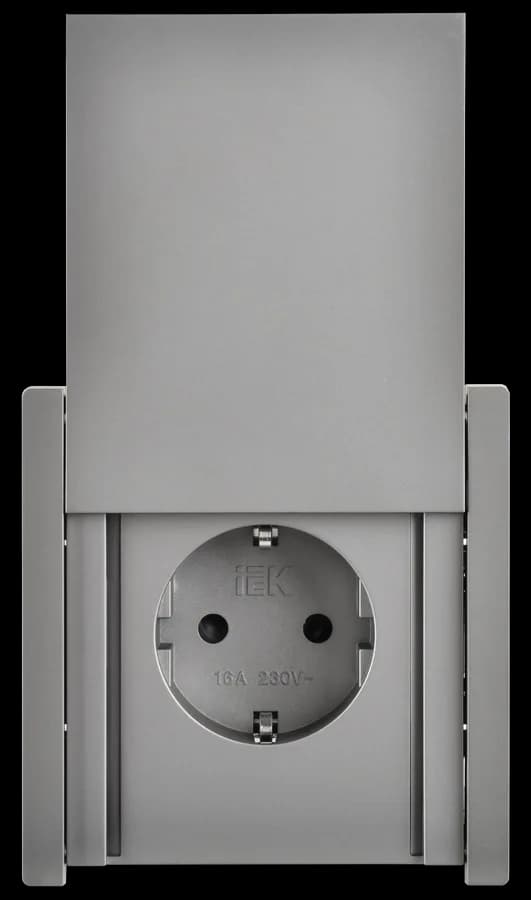 Розетка с заземлением, защитными шторками и крышкой IEK FORTE&PIANO FP-R16-16-44-K46 (сталь), фото 3