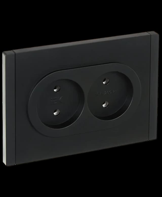 Розетка двойная без заземления с рамкой IEK FORTE&PIANO FP-R20-10-1-K02 (черный)
