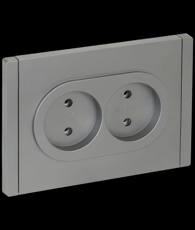 Розетка двойная без заземления с рамкой IEK FORTE&PIANO FP-R20-10-1-K46 (сталь)