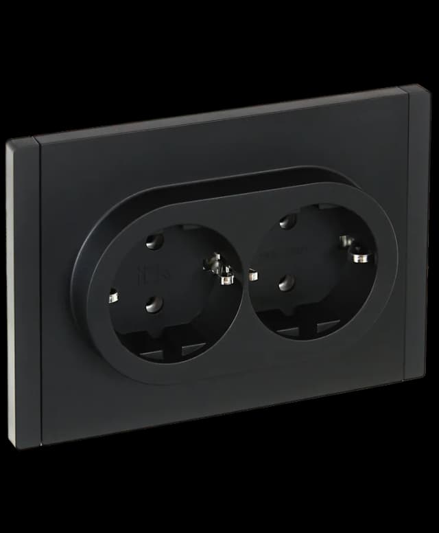 Розетка двойная с заземлением и рамкой IEK FORTE&PIANO FP-R21-16-1-K02 (черный)