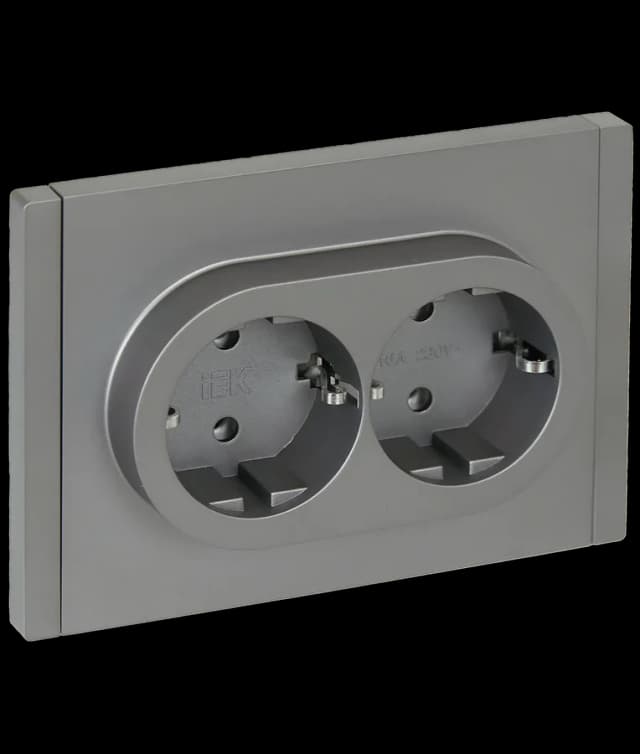 Розетка двойная с заземлением и рамкой IEK FORTE&PIANO FP-R21-16-1-K46 (сталь)