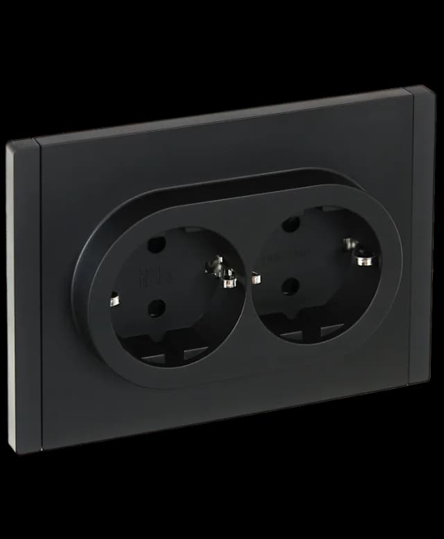 Розетка двойная с заземлением, защитными шторками и рамкой IEK FORTE&PIANO FP-R24-16-1-K02 (черный)