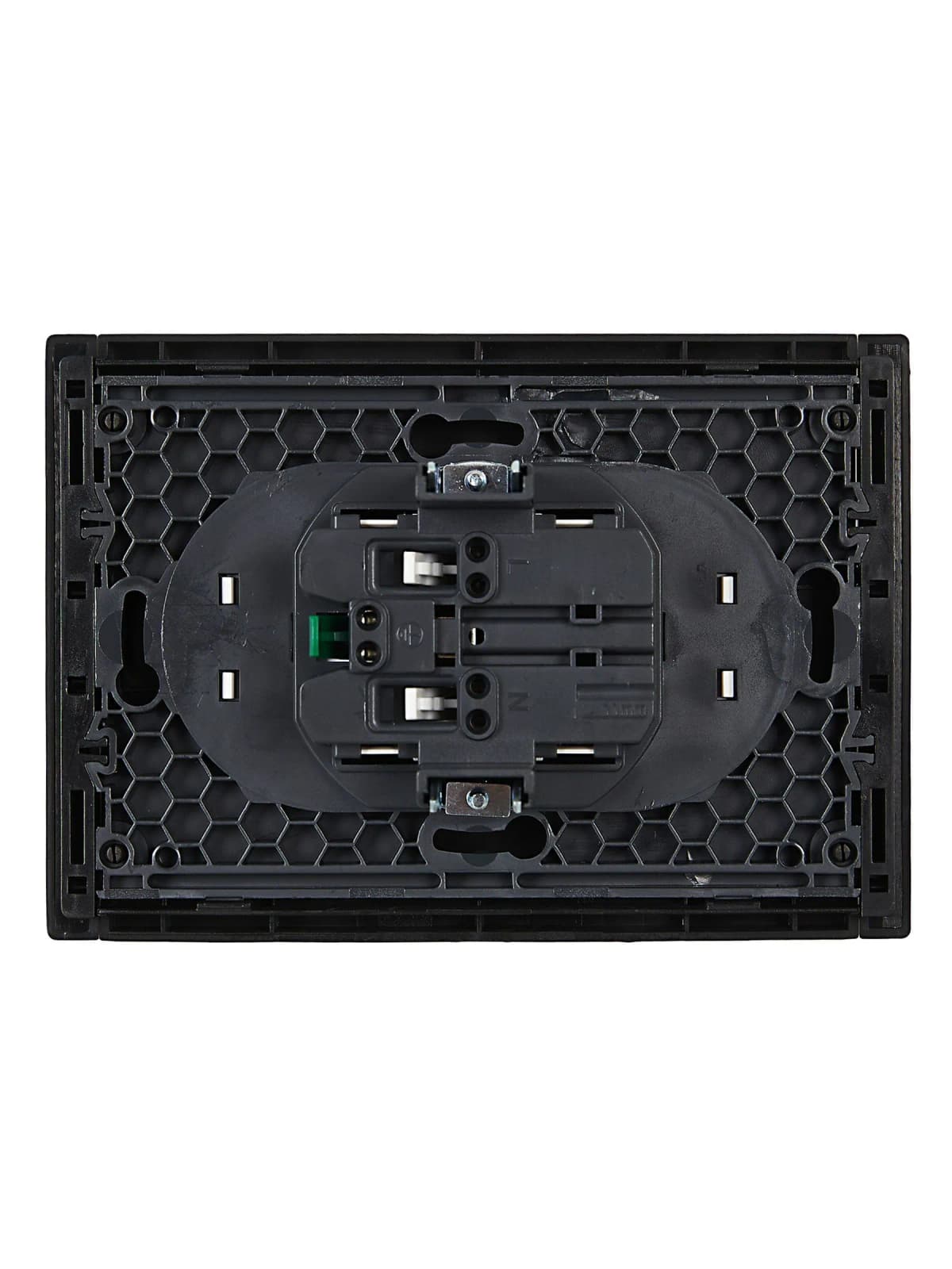 Розетка двойная с заземлением, защитными шторками и рамкой IEK FORTE&PIANO FP-R24-16-1-K02 (черный), фото 3