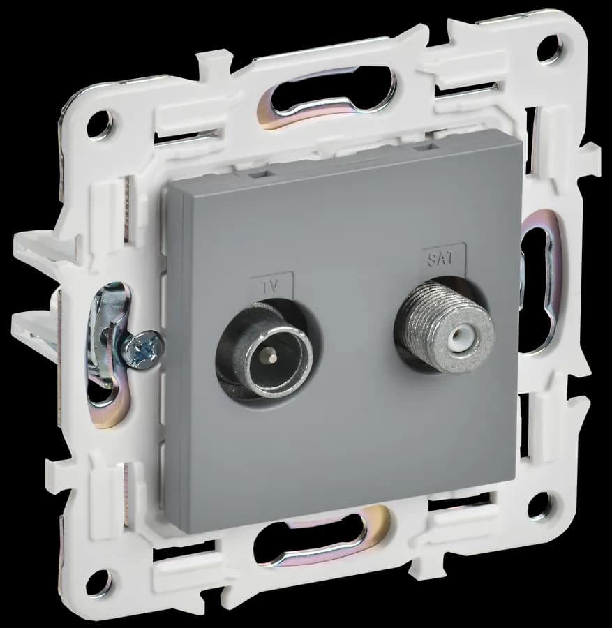 Розетка двойная TV IEK SKANDY SK-AF20-O-K03 (серый)