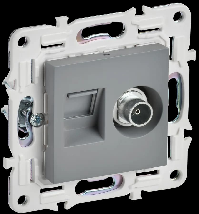 Розетка двойная TV + компьютерная IEK SKANDY SK-AK20-1-K03 (серый)
