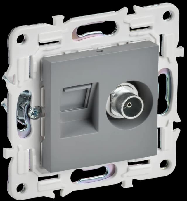 Розетка двойная TV + компьютерная IEK SKANDY SK-AK20-1-K03 (серый)