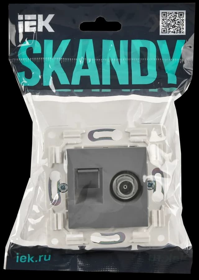 Розетка двойная TV + компьютерная IEK SKANDY SK-AK20-1-K03 (серый), фото 2