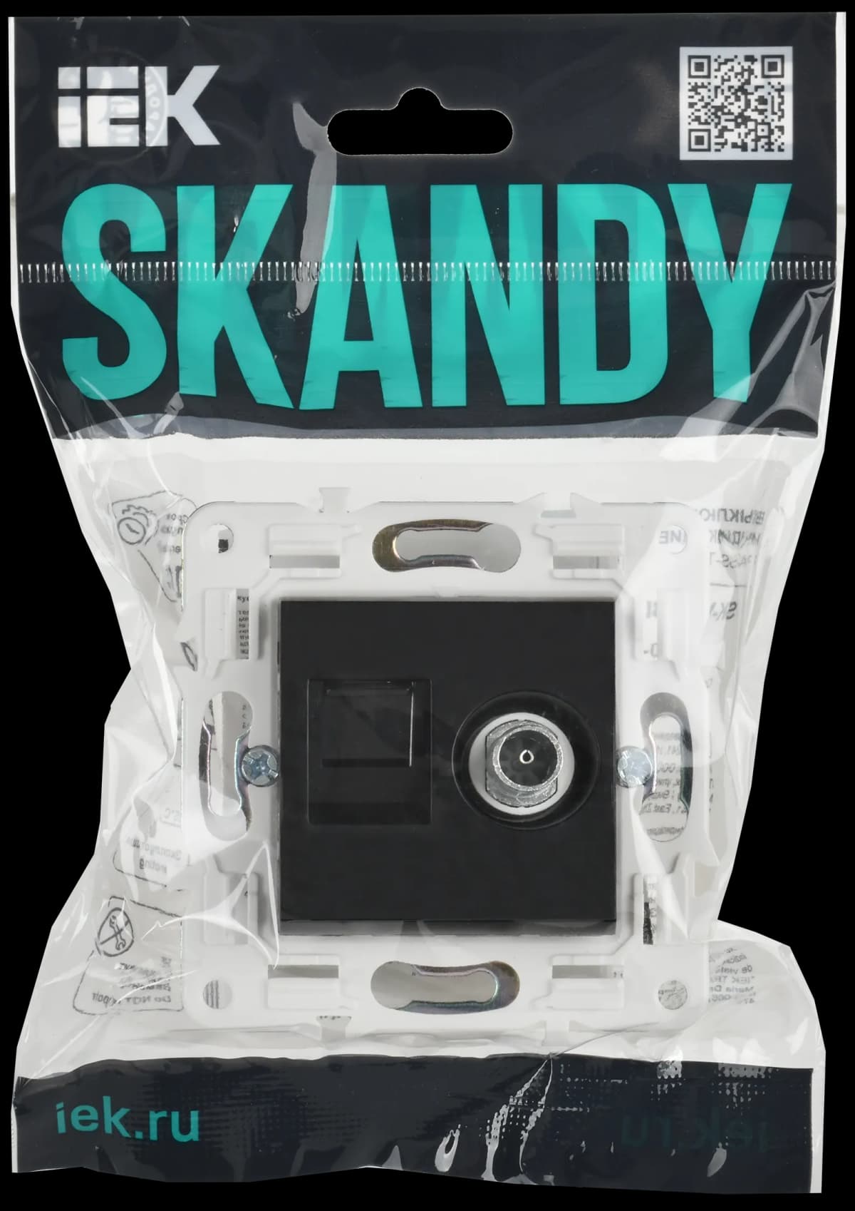 Розетка двойная TV + компьютерная IEK SKANDY SK-AK20-2-K02 (черный), фото 2