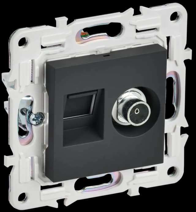 Розетка двойная TV + компьютерная IEK SKANDY SK-AK20-2-K53 (графит)
