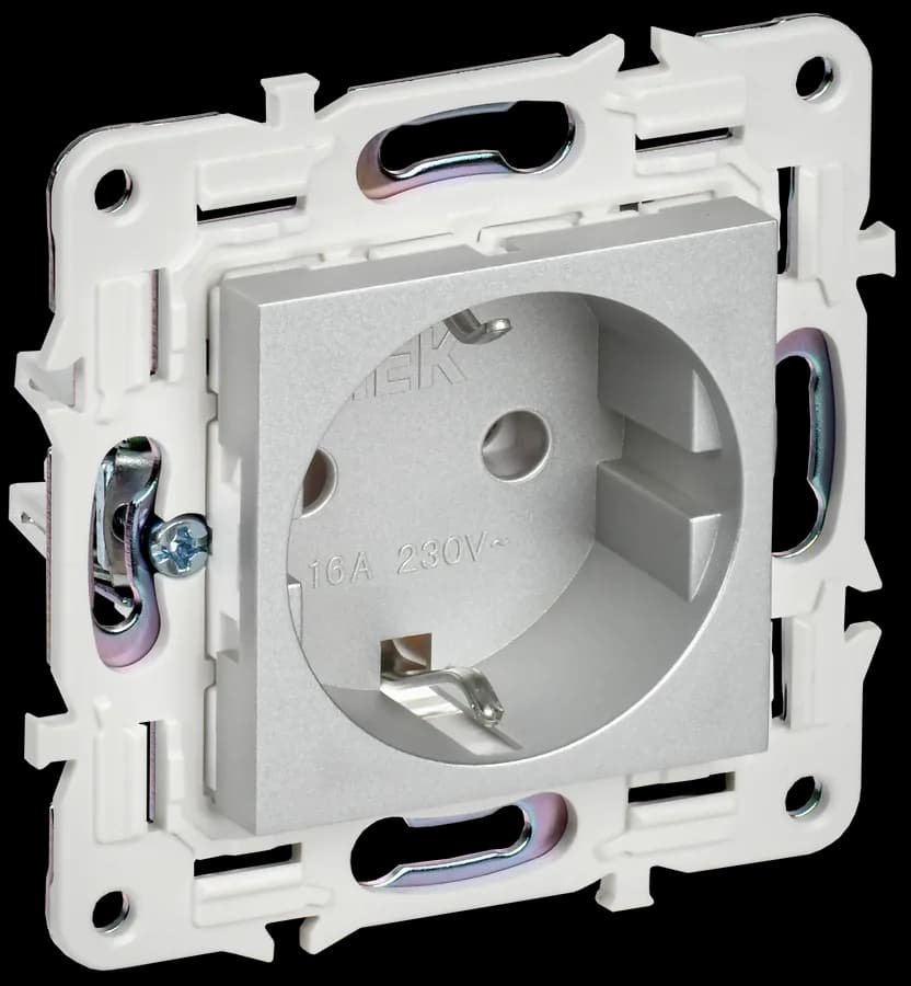 Розетка с заземлением IEK SKANDY SK-R11-16-K23 (серебряный)