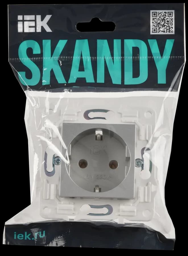 Розетка с заземлением IEK SKANDY SK-R11-16-K23 (серебряный), фото 2