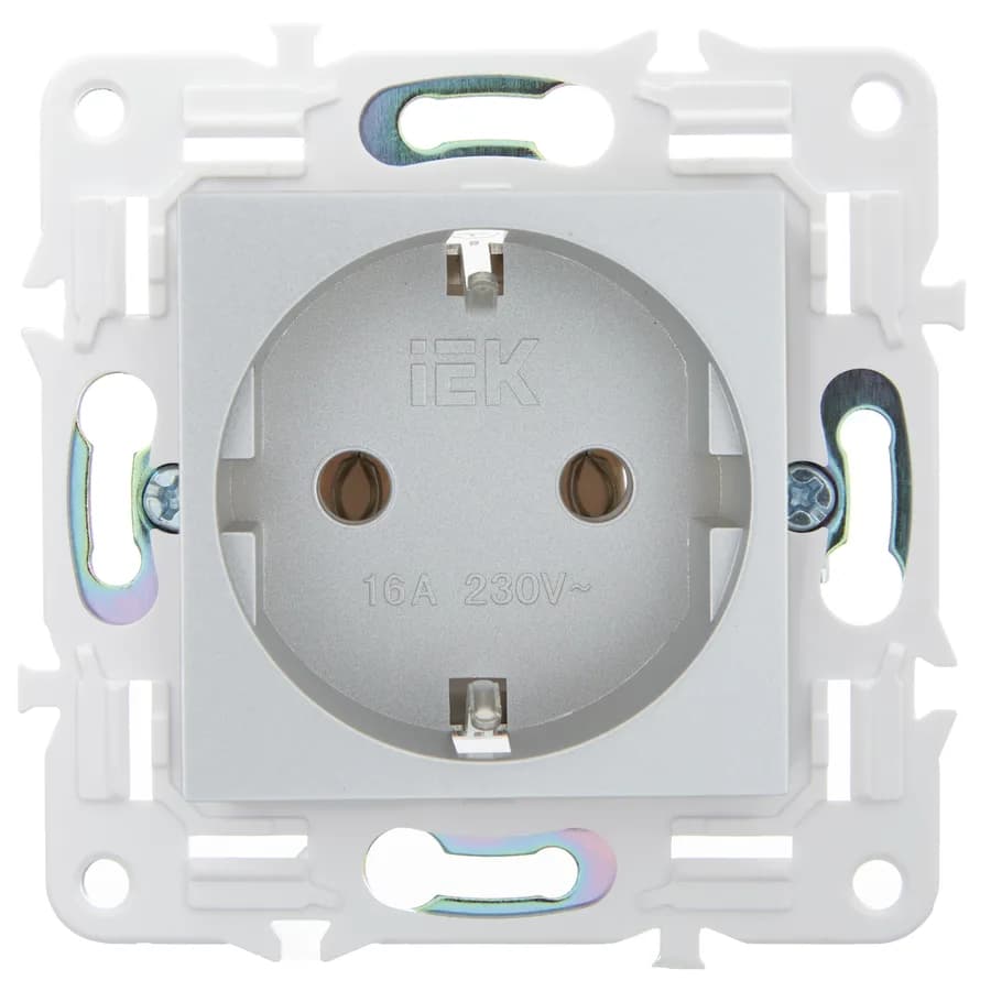 Розетка с заземлением IEK SKANDY SK-R11-16-K23 (серебряный), фото 3