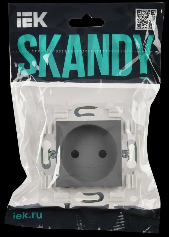 Розетка без заземления с защитными шторками IEK SKANDY SK-R13-10-K03 (серый), фото 2