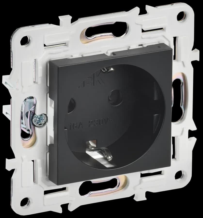 Розетка с заземлением и защитными шторками IEK SKANDY SK-R14-16-1-K02 (черный)