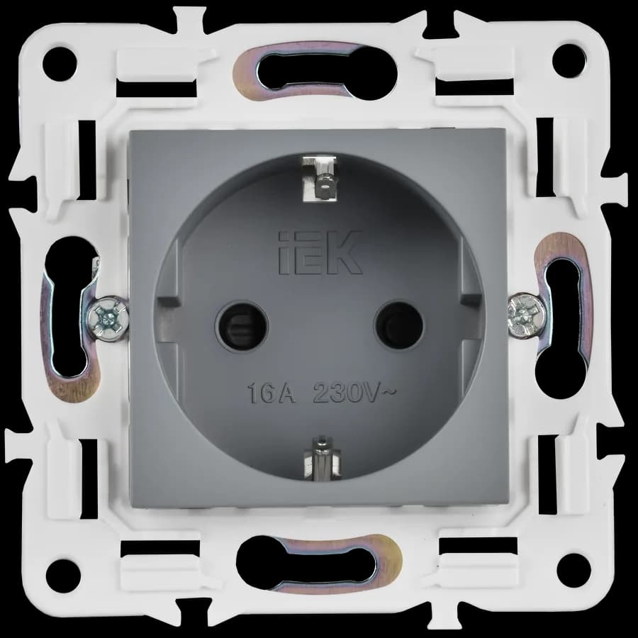 Розетка с заземлением и защитными шторками IEK SKANDY SK-R14-16-1-K03 (серый), фото 2
