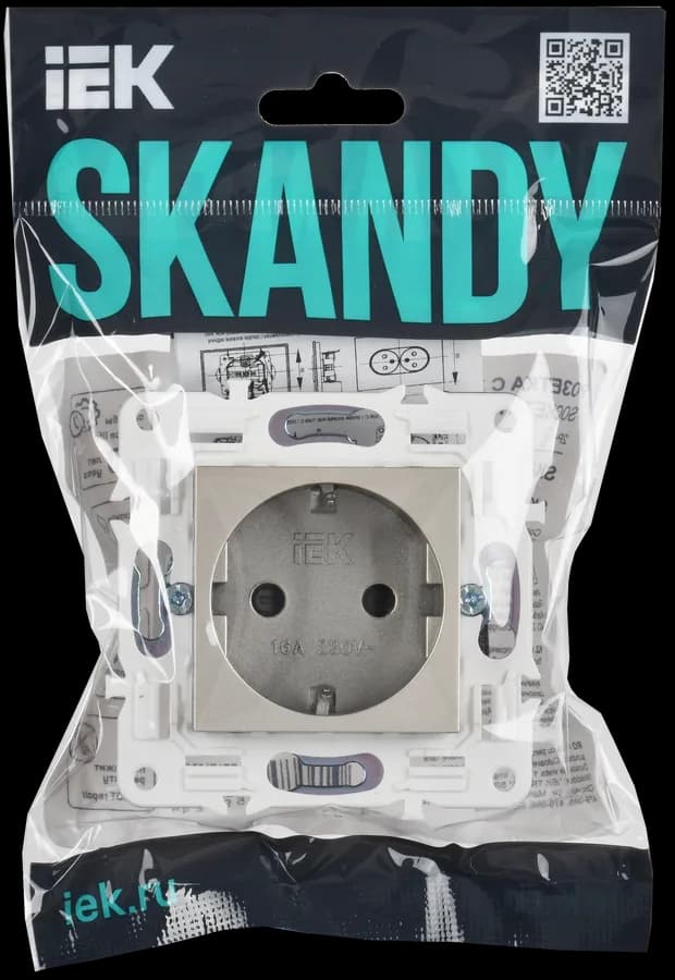 Розетка с заземлением и защитными шторками IEK SKANDY SK-R14-16-1-K37 (шампань), фото 2
