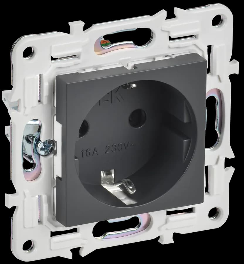 Розетка с заземлением и защитными шторками IEK SKANDY SK-R14-16-1-K48 (титан)
