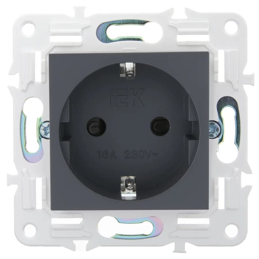 Розетка с заземлением и защитными шторками IEK SKANDY SK-R14-16-1-K48 (титан), фото 2