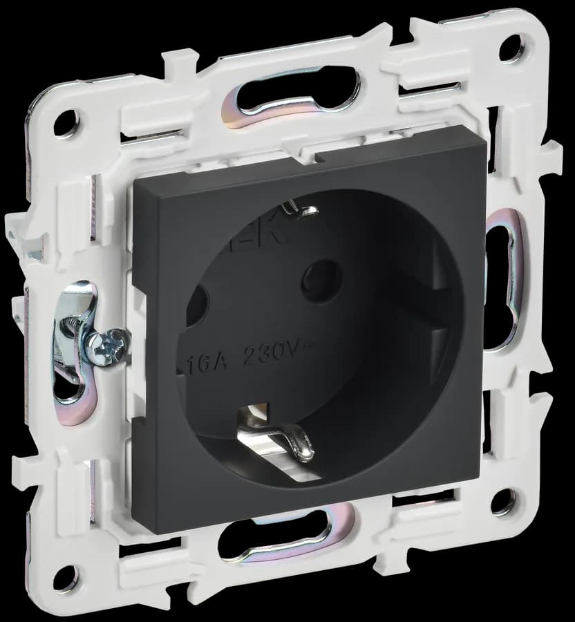 Розетка с заземлением и защитными шторками IEK SKANDY SK-R14-16-1-K53 (графит)