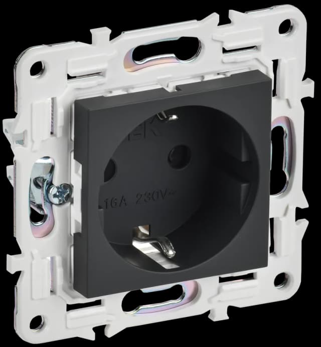 Розетка с заземлением и защитными шторками IEK SKANDY SK-R14-16-1-K53 (графит)