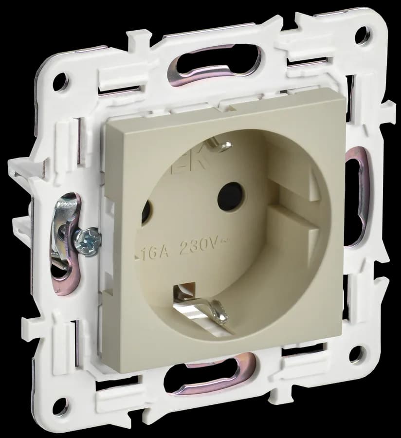 Розетка с заземлением и защитными шторками IEK SKANDY SK-R14-16-K10 (бежевый)