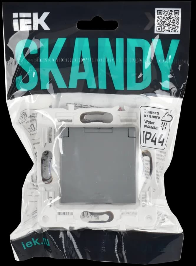 Розетка с заземлением, защитными шторками и крышкой IEK SKANDY SK-R16-16-44-K03 (серый), фото 2