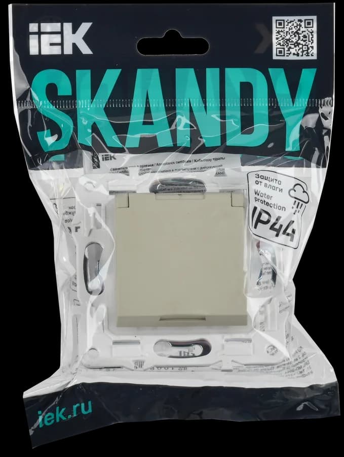 Розетка с заземлением, защитными шторками и крышкой IEK SKANDY SK-R16-16-44-K10 (бежевый), фото 2