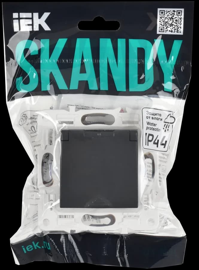 Розетка с заземлением, защитными шторками и крышкой IEK SKANDY SK-R16-16-44-K53 (графит), фото 2