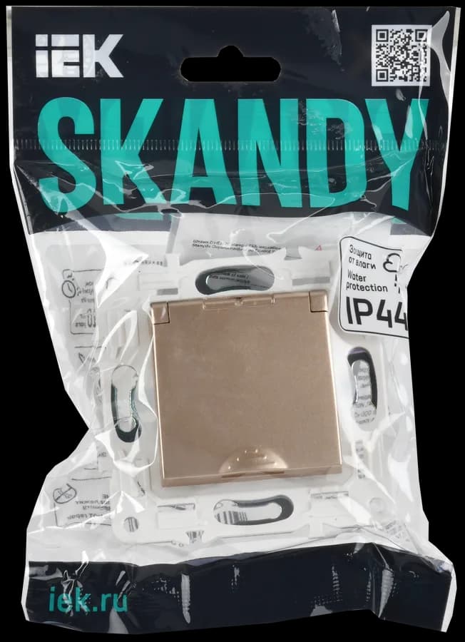 Розетка с заземлением, защитными шторками и крышкой IEK SKANDY SK-R16-16-44-K98 (песочный), фото 2