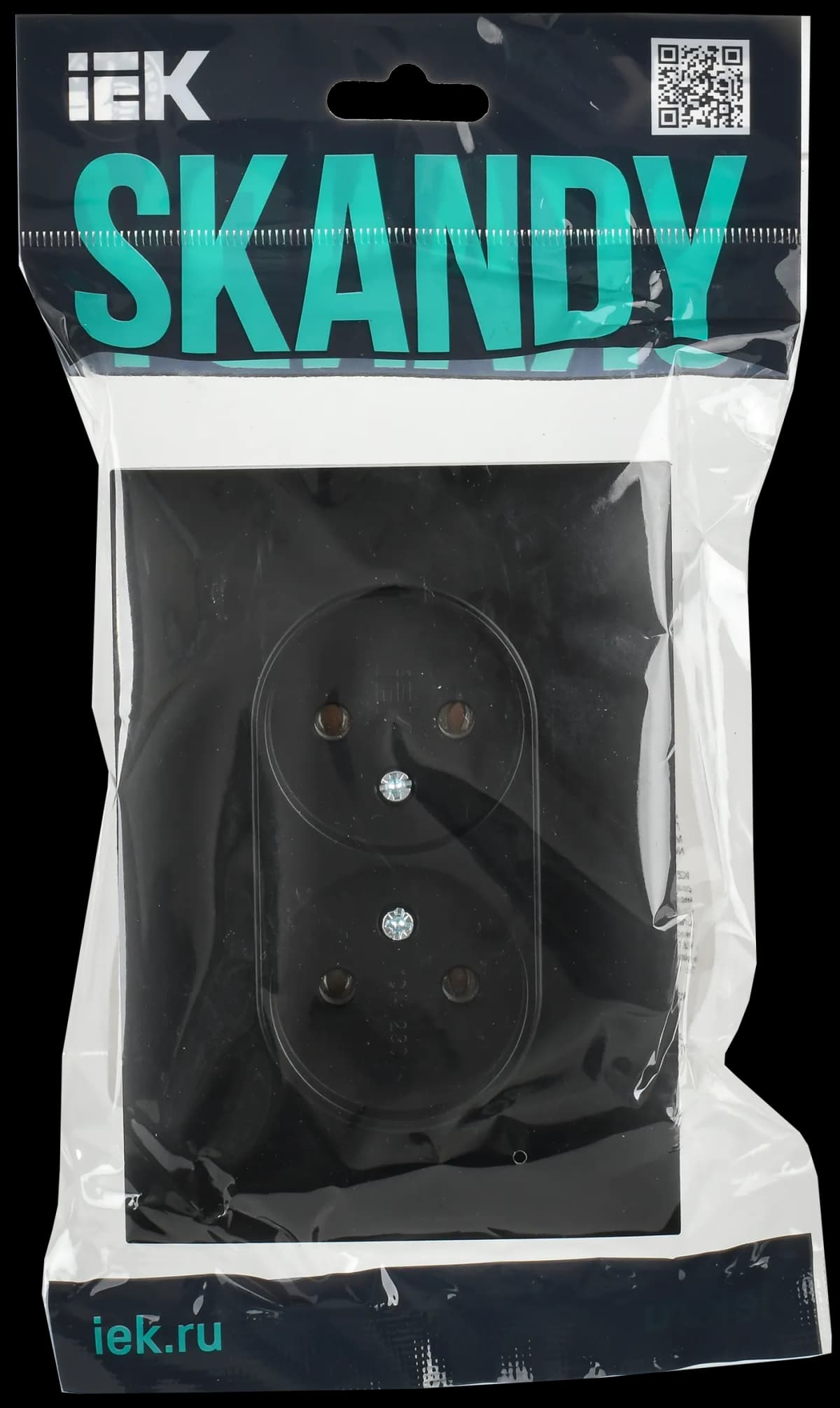 Розетка двойная без заземления с рамкой IEK SKANDY SK-R20-10-K02-F (черный), фото 2