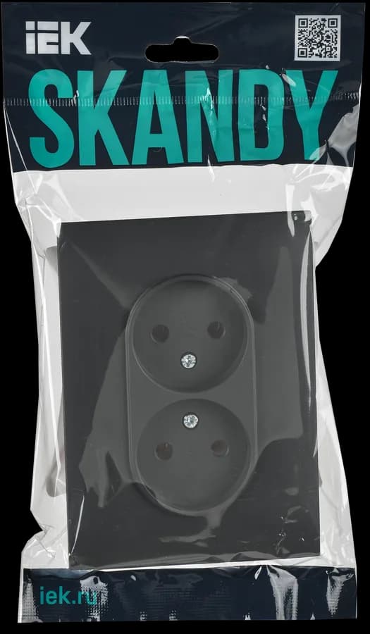 Розетка двойная без заземления с рамкой IEK SKANDY SK-R20-10-K48-F (титан), фото 2