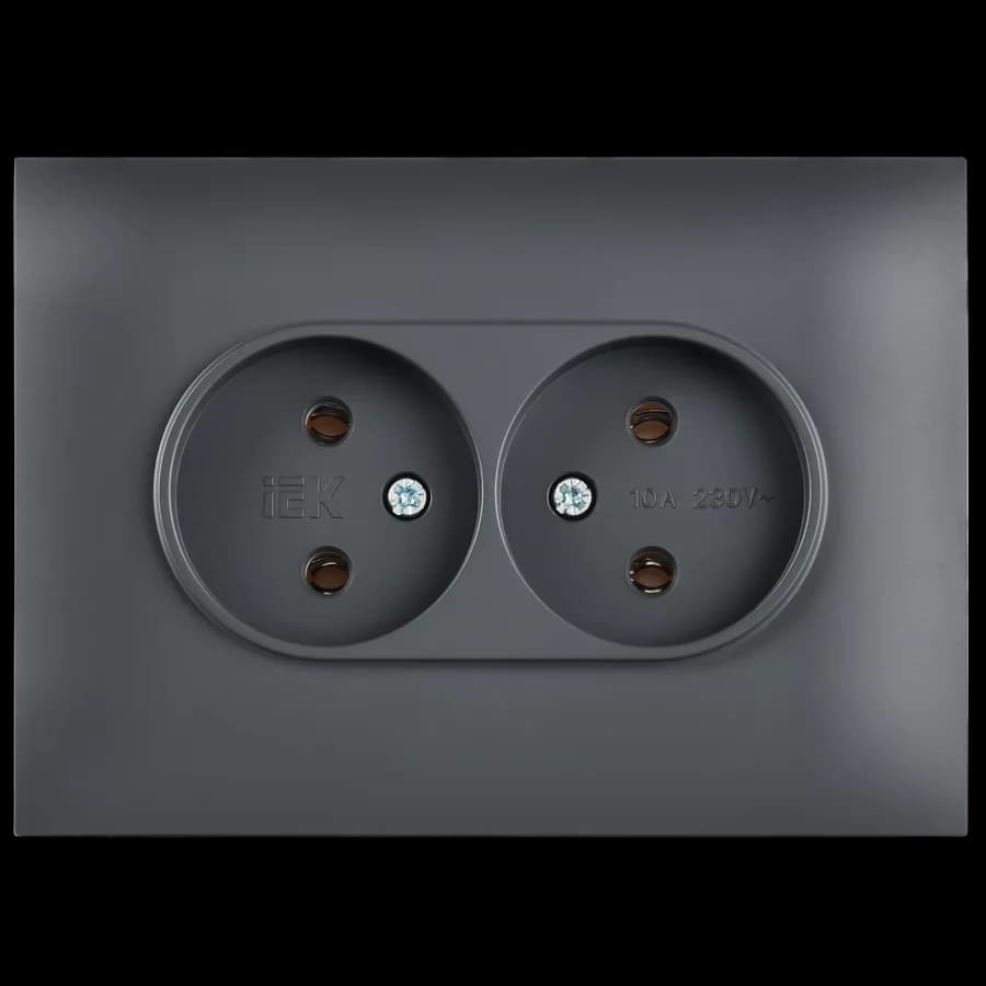 Розетка двойная без заземления с рамкой IEK SKANDY SK-R20-10-K48-F (титан), фото 3