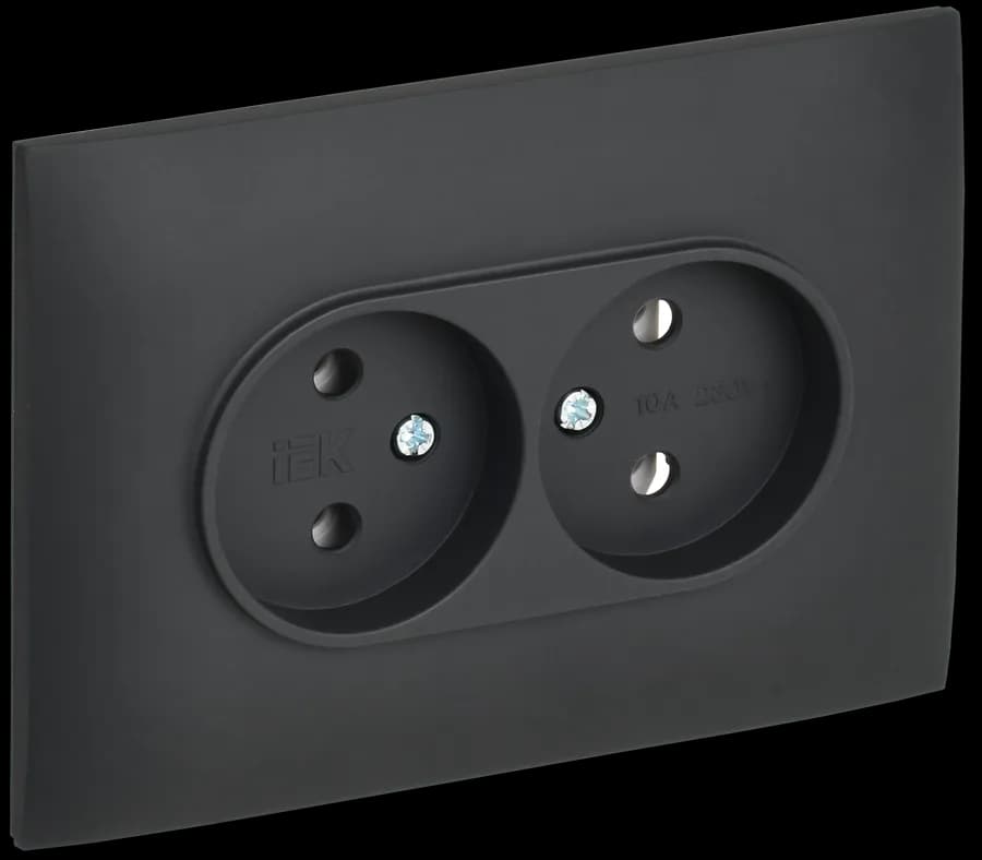 Розетка двойная без заземления с рамкой IEK SKANDY SK-R20-10-K53-F (графит)