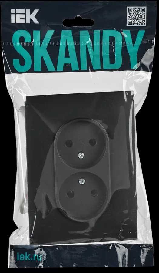 Розетка двойная без заземления с рамкой IEK SKANDY SK-R20-10-K53-F (графит), фото 2