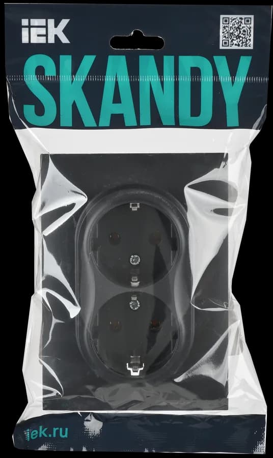 Розетка двойная с заземлением и рамкой IEK SKANDY SK-R21-16-K48-F (титан), фото 2