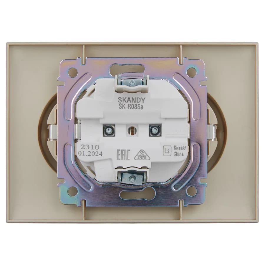 Розетка двойная с заземлением и рамкой IEK SKANDY SK-R21-16-K98-F (песочный), фото 4