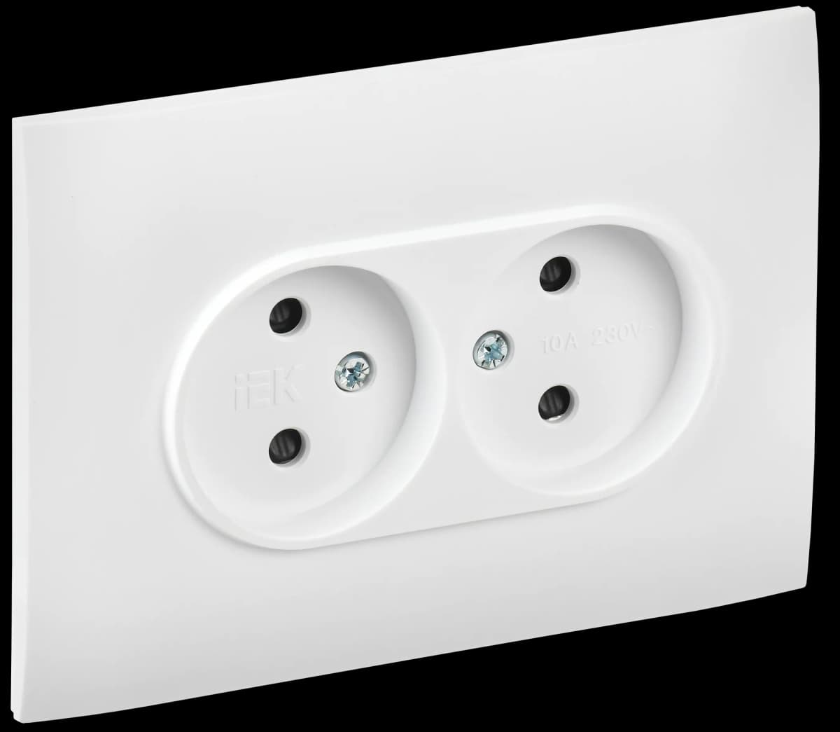 Розетка двойная без заземления с защитными шторками и рамкой IEK SKANDY SK-R23-10-K01-F (белый арктический)
