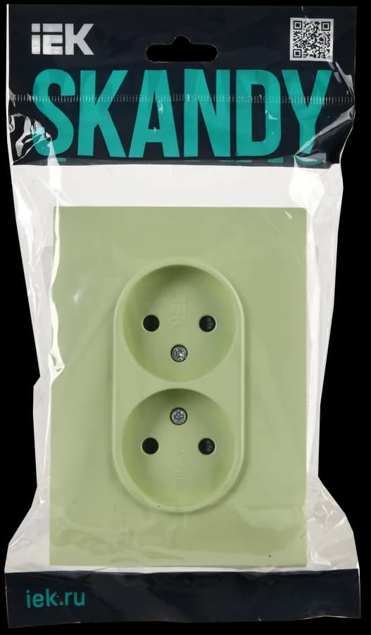 Розетка двойная без заземления с защитными шторками и рамкой IEK SKANDY SK-R23-10-K06-F (мятный), фото 2