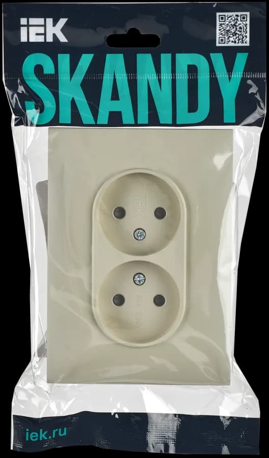 Розетка двойная без заземления с защитными шторками и рамкой IEK SKANDY SK-R23-10-K10-F (бежевый), фото 2