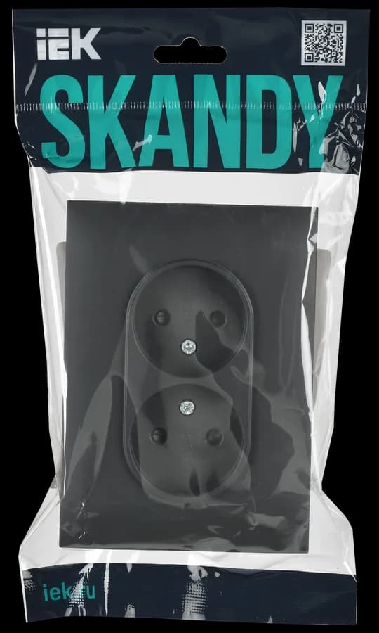Розетка двойная без заземления с защитными шторками и рамкой IEK SKANDY SK-R23-10-K48-F (титан), фото 2