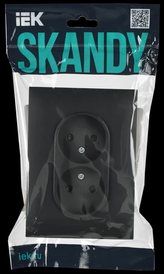 Розетка двойная без заземления с защитными шторками и рамкой IEK SKANDY SK-R23-10-K53-F (графит), фото 2