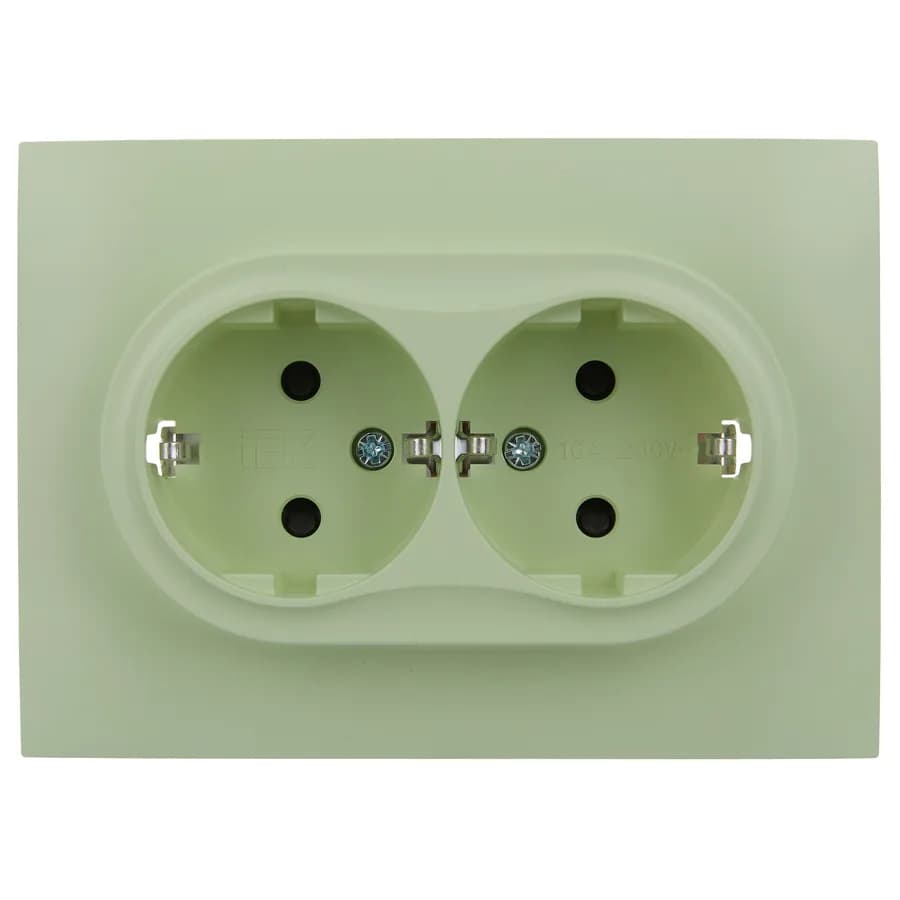 Розетка двойная с заземлением, защитными шторками и рамкой IEK SKANDY SK-R24-16-K06-F (мятный), фото 3