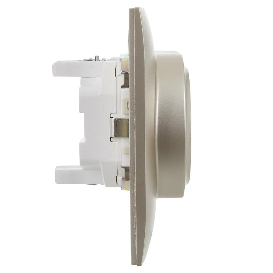 Розетка двойная с заземлением, защитными шторками и рамкой IEK SKANDY SK-R24-16-K37-F (шампань), фото 4