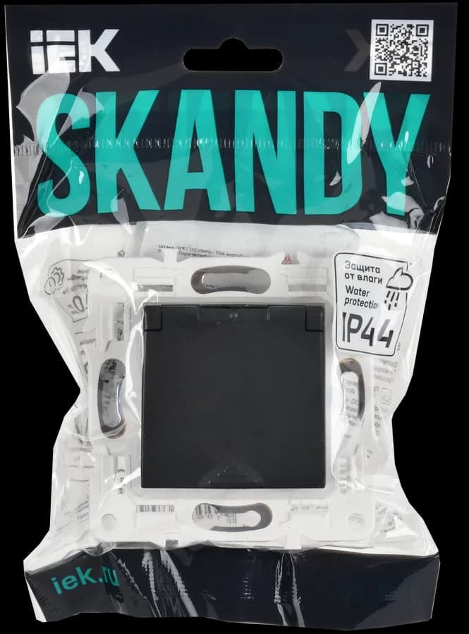 Розетка двойная с заземлением, защитными шторками и рамкой IEK SKANDY SK-R24-16-K48-F (титан), фото 2