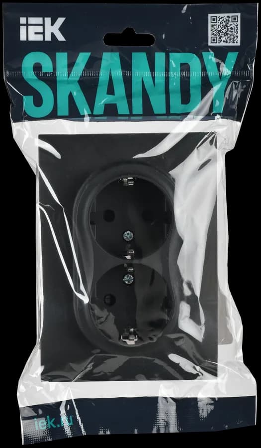 Розетка двойная с заземлением, защитными шторками и рамкой IEK SKANDY SK-R24-16-K53-F (графит), фото 2