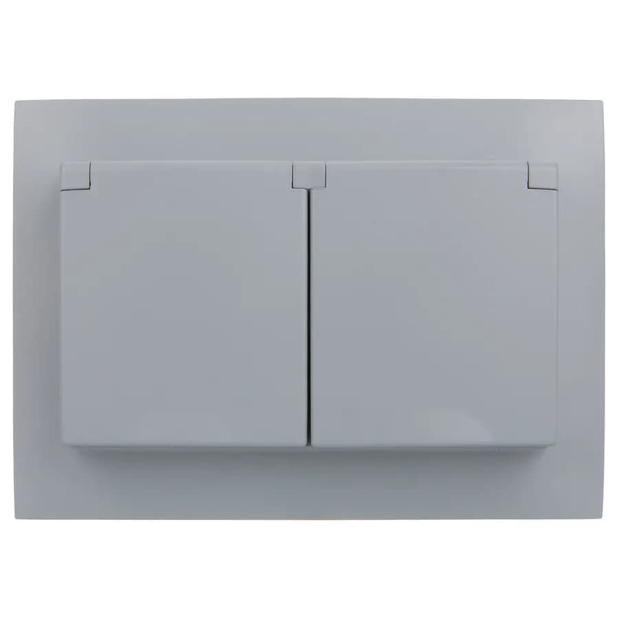 Розетка двойная с заземлением, крышкой и рамкой IEK SKANDY SK-R26-16-44-K03-F (серый), фото 3