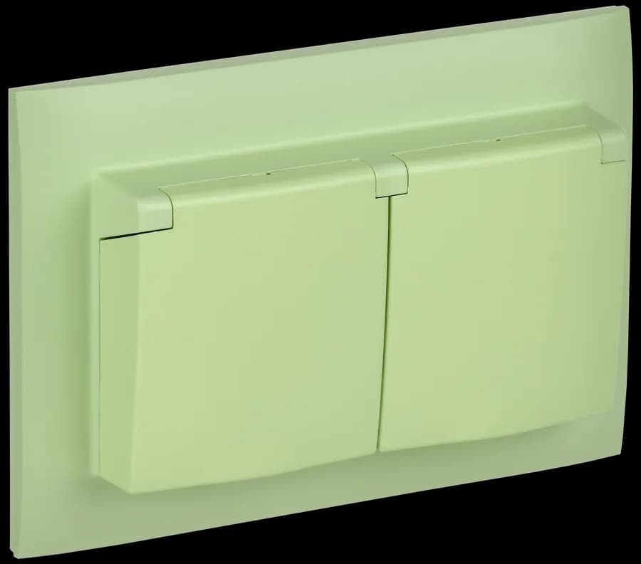Розетка двойная с заземлением, крышкой и рамкой IEK SKANDY SK-R26-16-44-K06-F (мятный)
