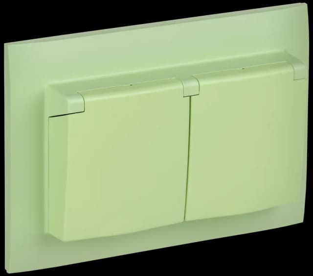 Розетка двойная с заземлением, крышкой и рамкой IEK SKANDY SK-R26-16-44-K06-F (мятный)